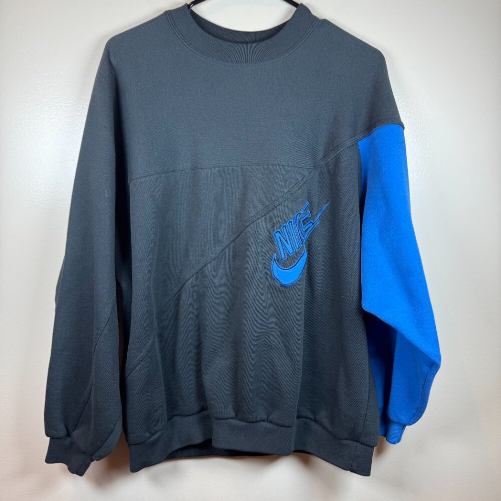 Vintage 90s Nike Black & Blue Swoosh Crewneck Sweatshirt Large Colorblock
